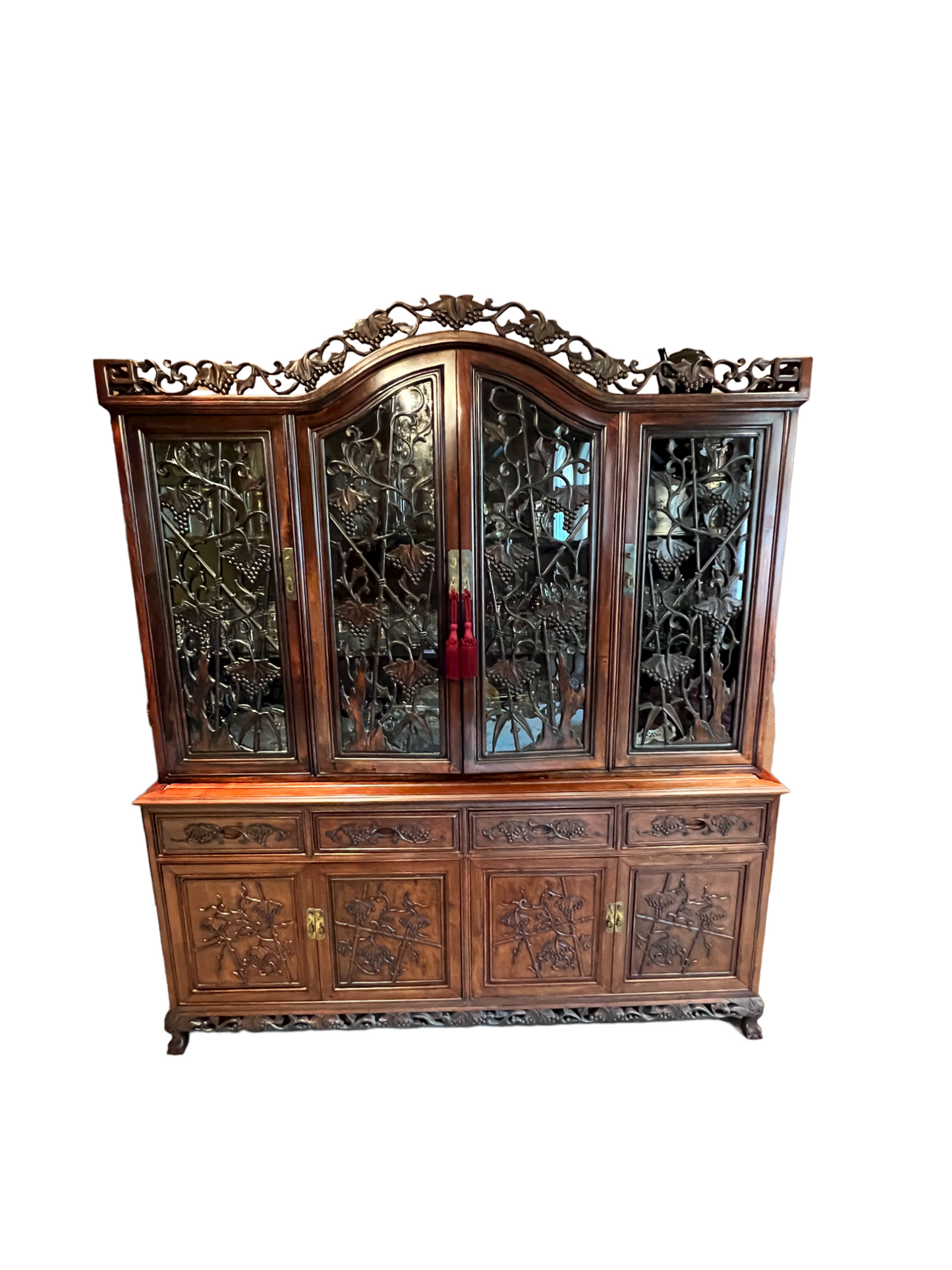 Vintage Rosewood China Cabinet with Carved Grape & Vine PD138-13