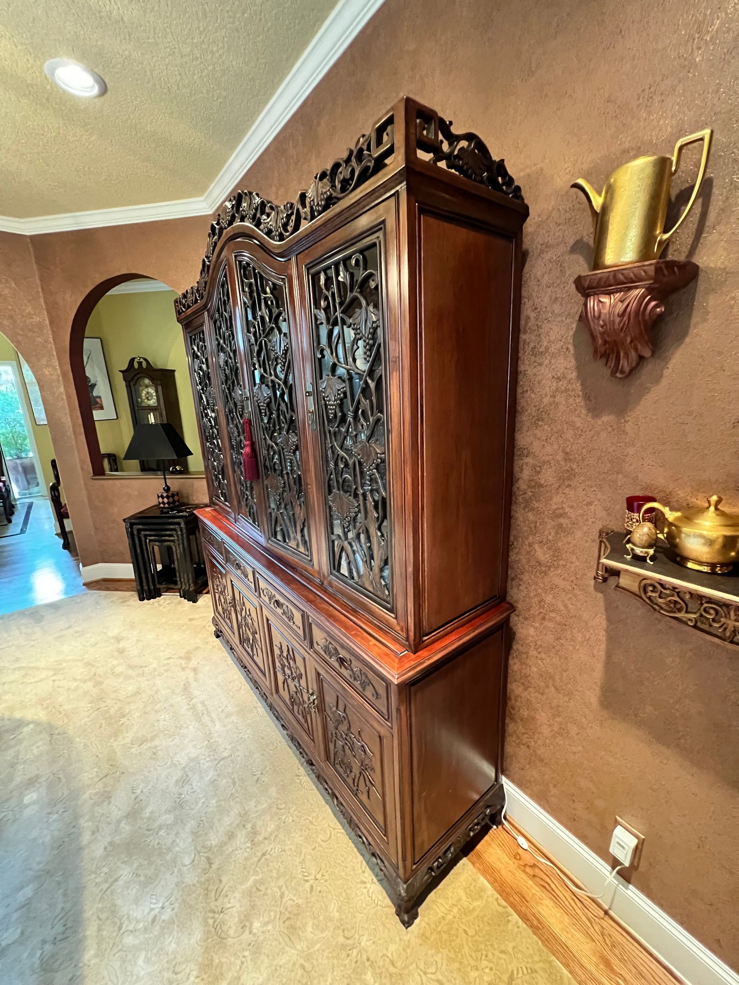 Vintage Rosewood China Cabinet with Carved Grape & Vine PD138-13