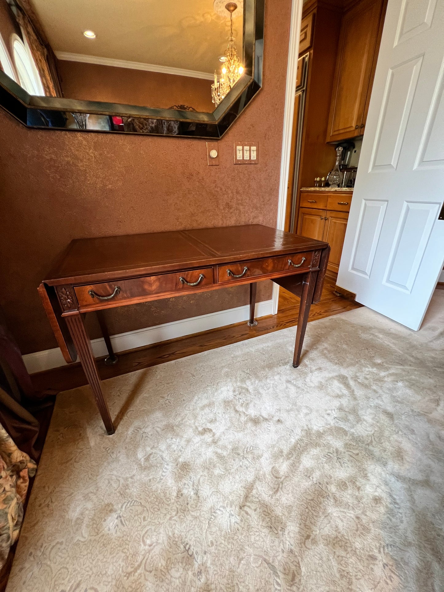 Antique Brown Leather Top Library Writing Table/Console PD138-15