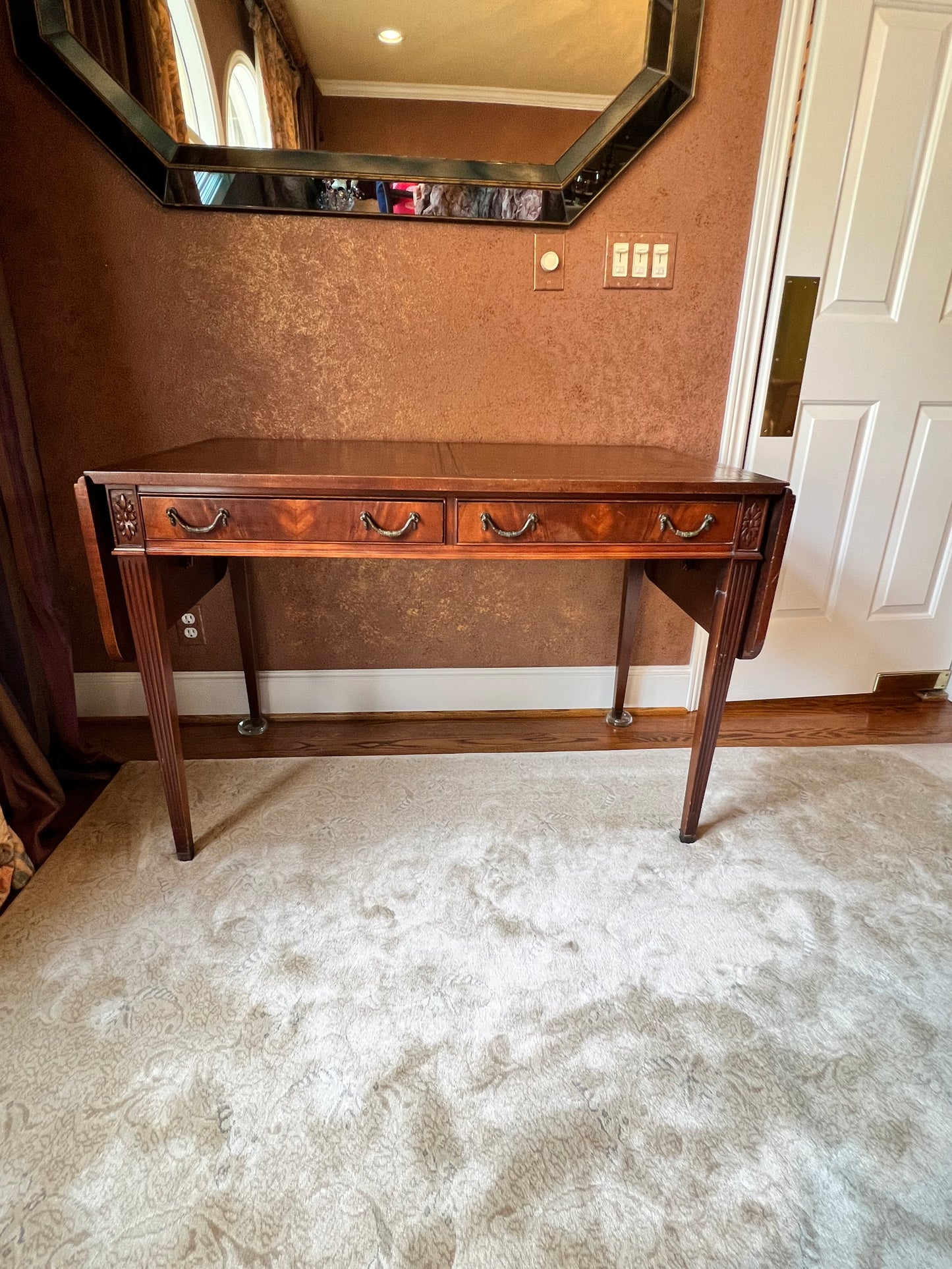 Antique Brown Leather Top Library Writing Table/Console PD138-15