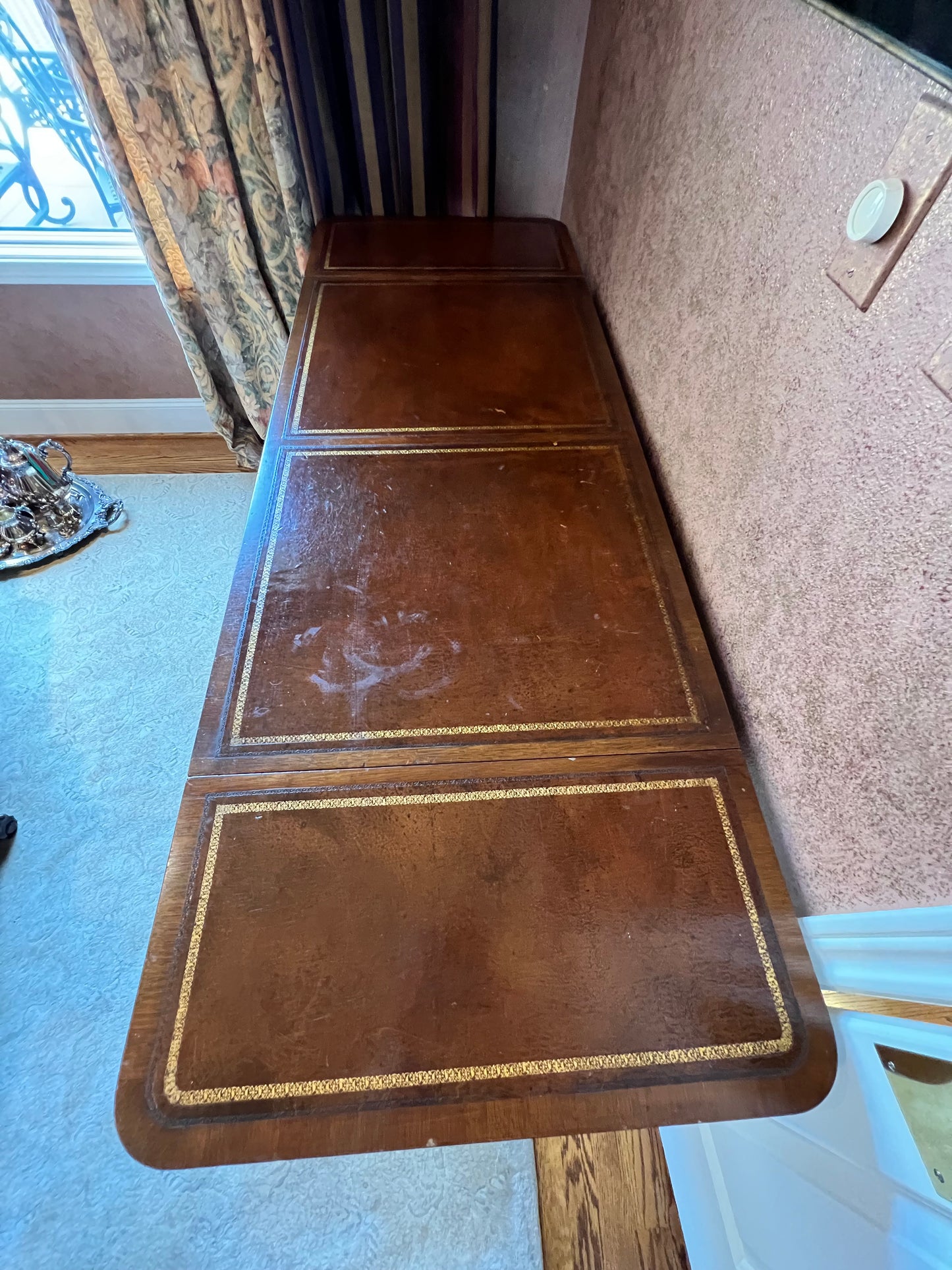 Antique Brown Leather Top Library Writing Table/Console PD138-15