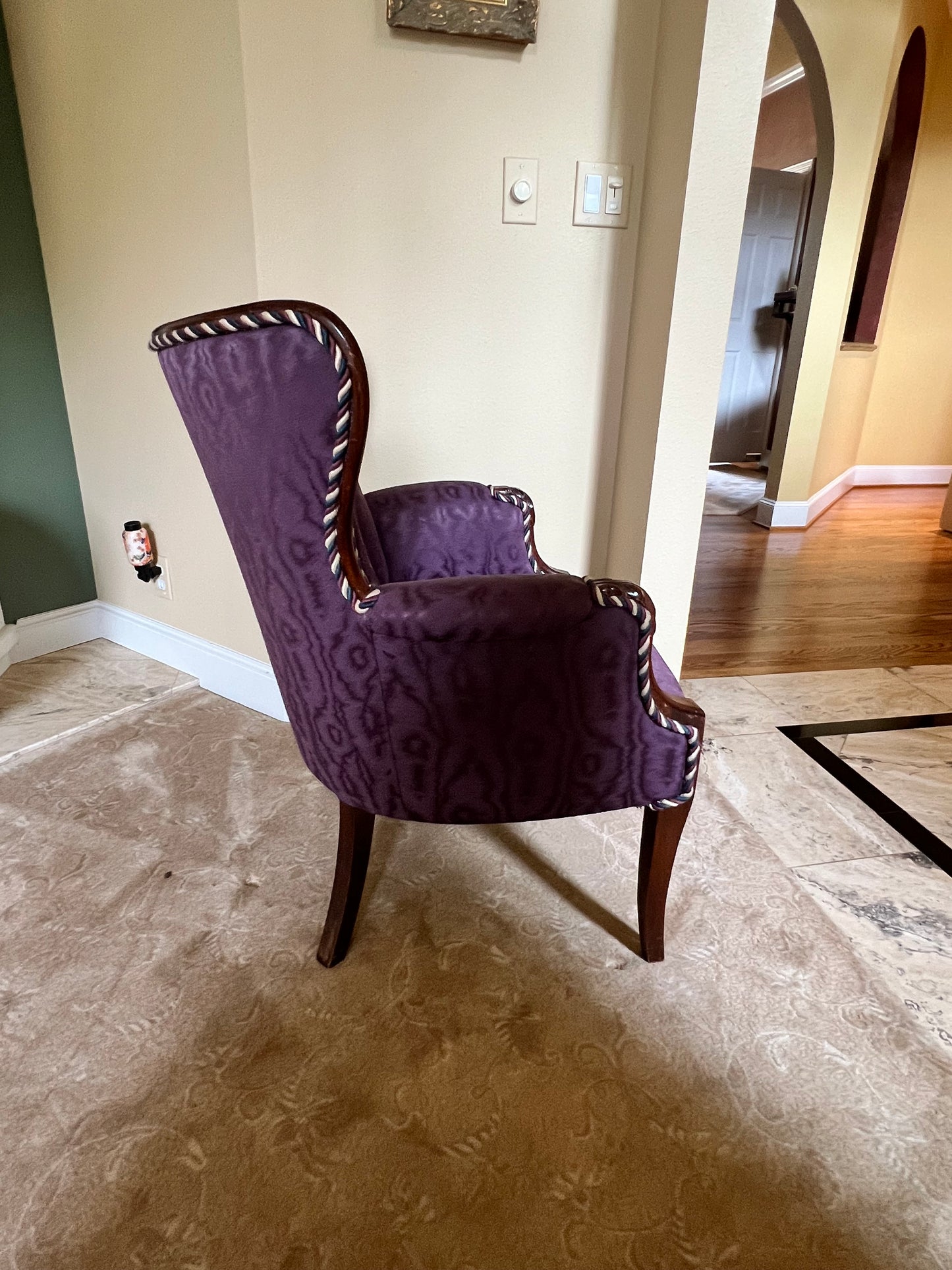 Channel Back Accent Butterfly Chair Purple Plum Moire Silk Taffeta PD138-17