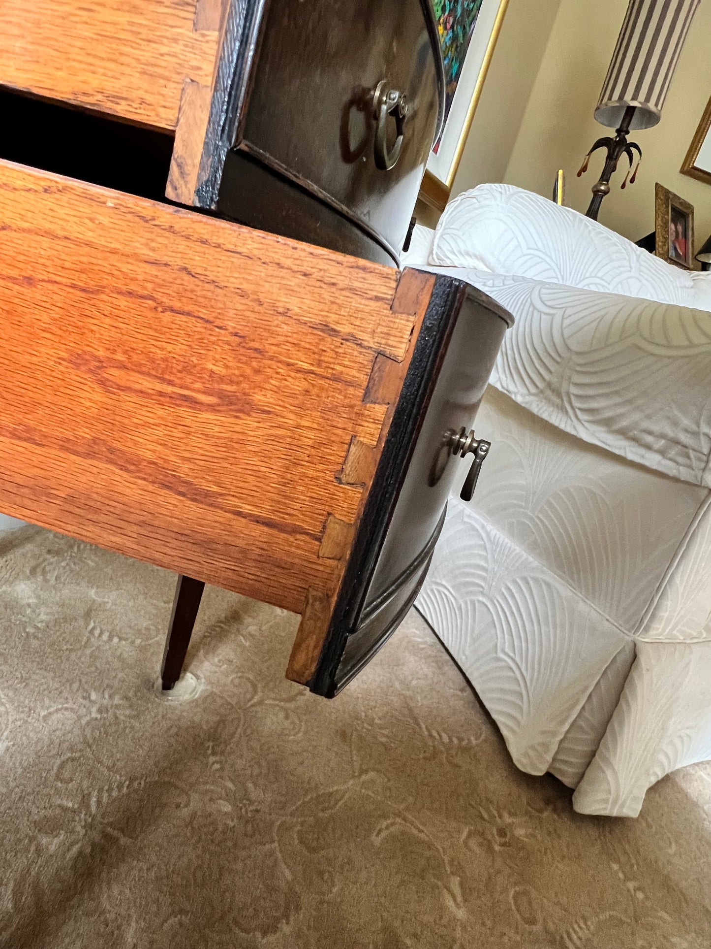 Vintage 2 Drawer Oval Chiffoniere Leather Top Wood Side Table PD138-18