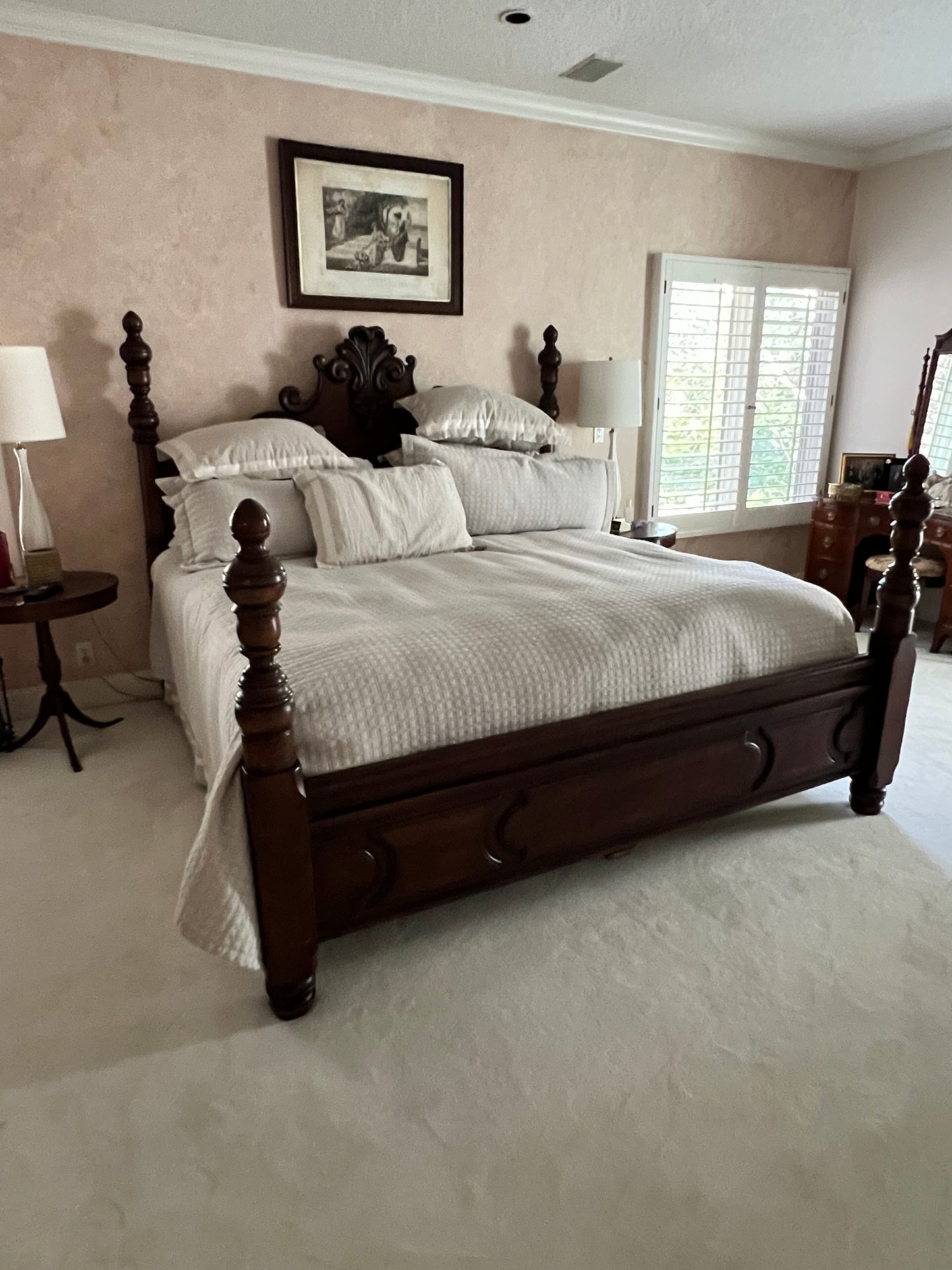 Turned Four Poster Carved Wood King Bed Frame w/Finials PD138-19