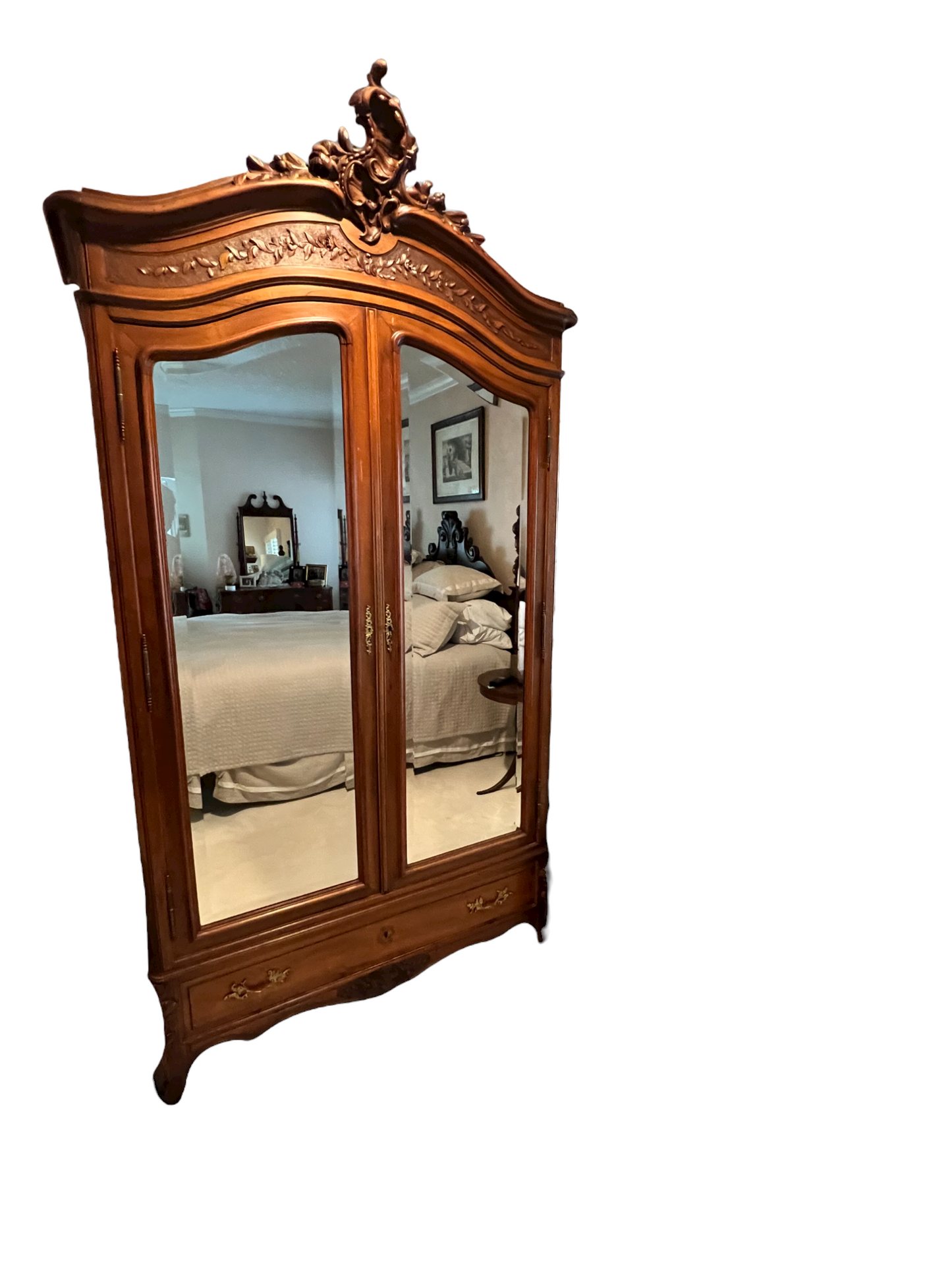 Antique Carved Double Door Armoire w Beveled Mirrors circa 1890 PD138-20