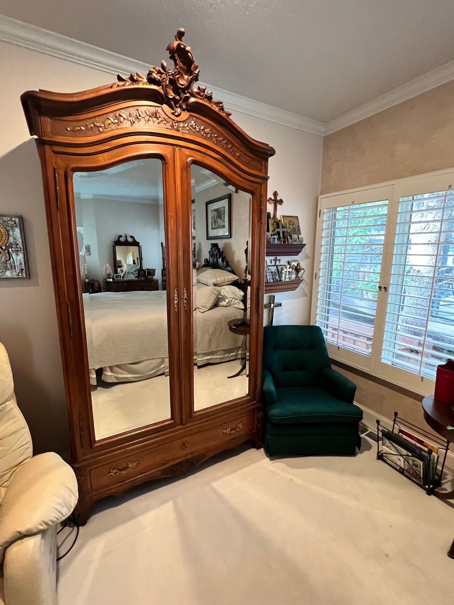 Antique Carved Double Door Armoire w Beveled Mirrors circa 1890 PD138-20