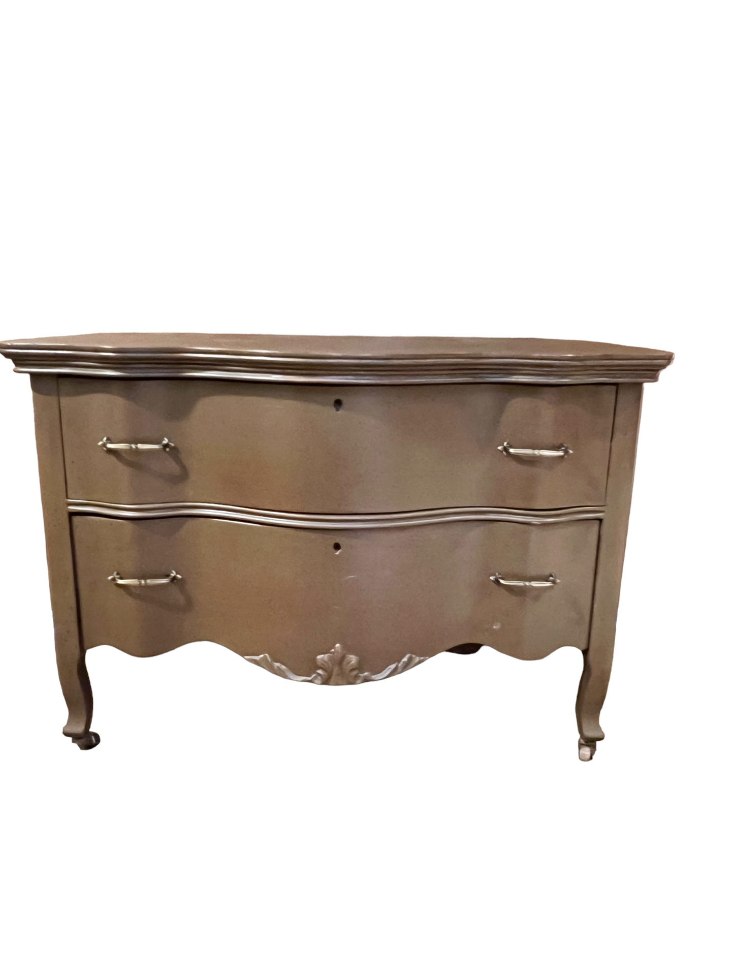 Vintage Serpentine Front Hand Painted Bronze Painted 2 Drawer Chest PD138-21