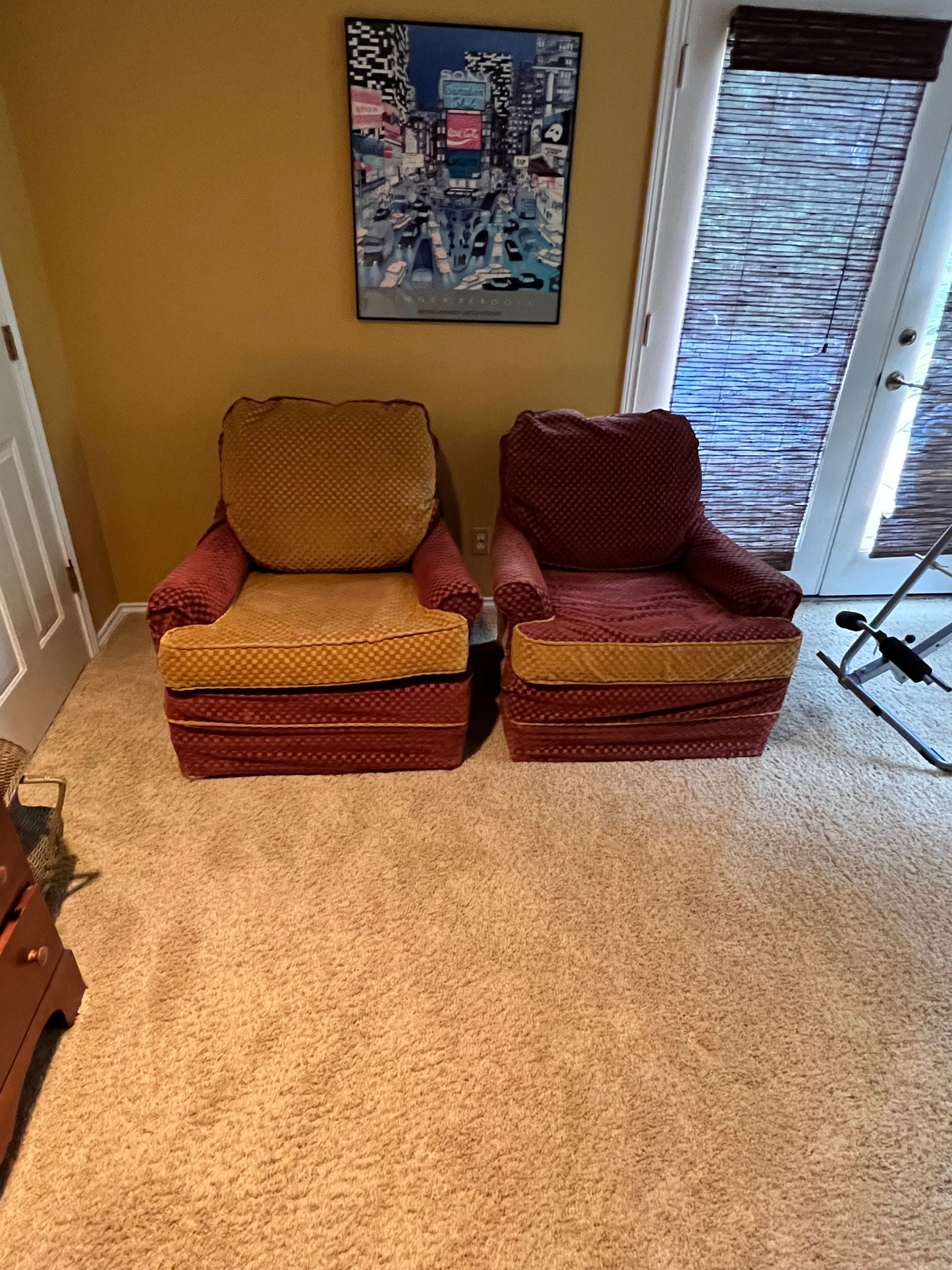 2 Woodmark Originals Mid Century Slip Covered Maroon Lounge Chairs PD138-34