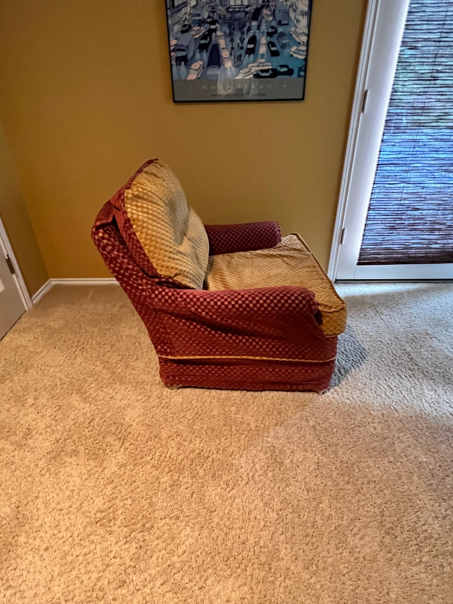 2 Woodmark Originals Mid Century Slip Covered Maroon Lounge Chairs PD138-34