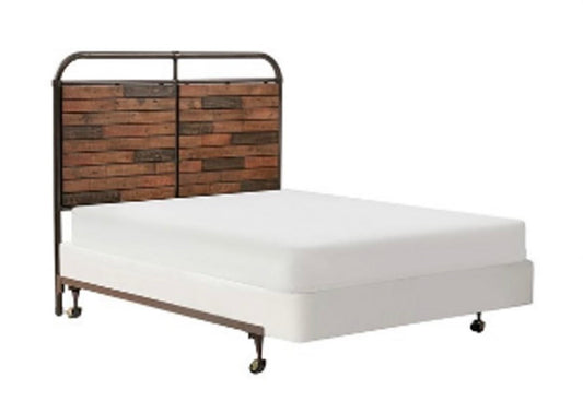 Contemporary Queen Bed Wood Plank Natural Finish HOP104-B17
