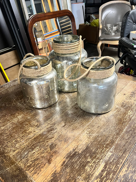 Set of Three Antique Mirrord Jars w/ Rope Handles JC155-12