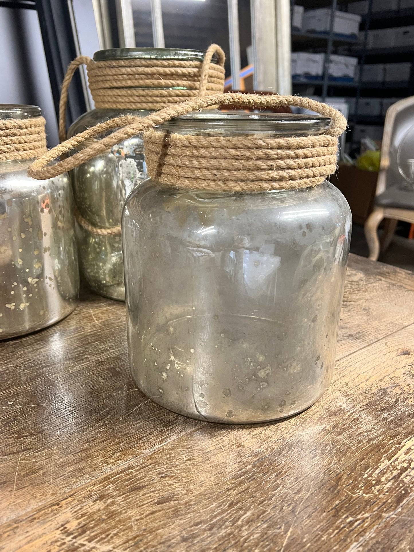 Set of Three Antique Mirrord Jars w/ Rope Handles JC155-12