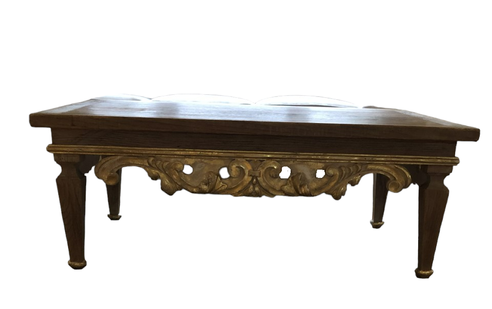 Distressed Wood Carved Apron Coffee Table w Gold Accents HR177-27