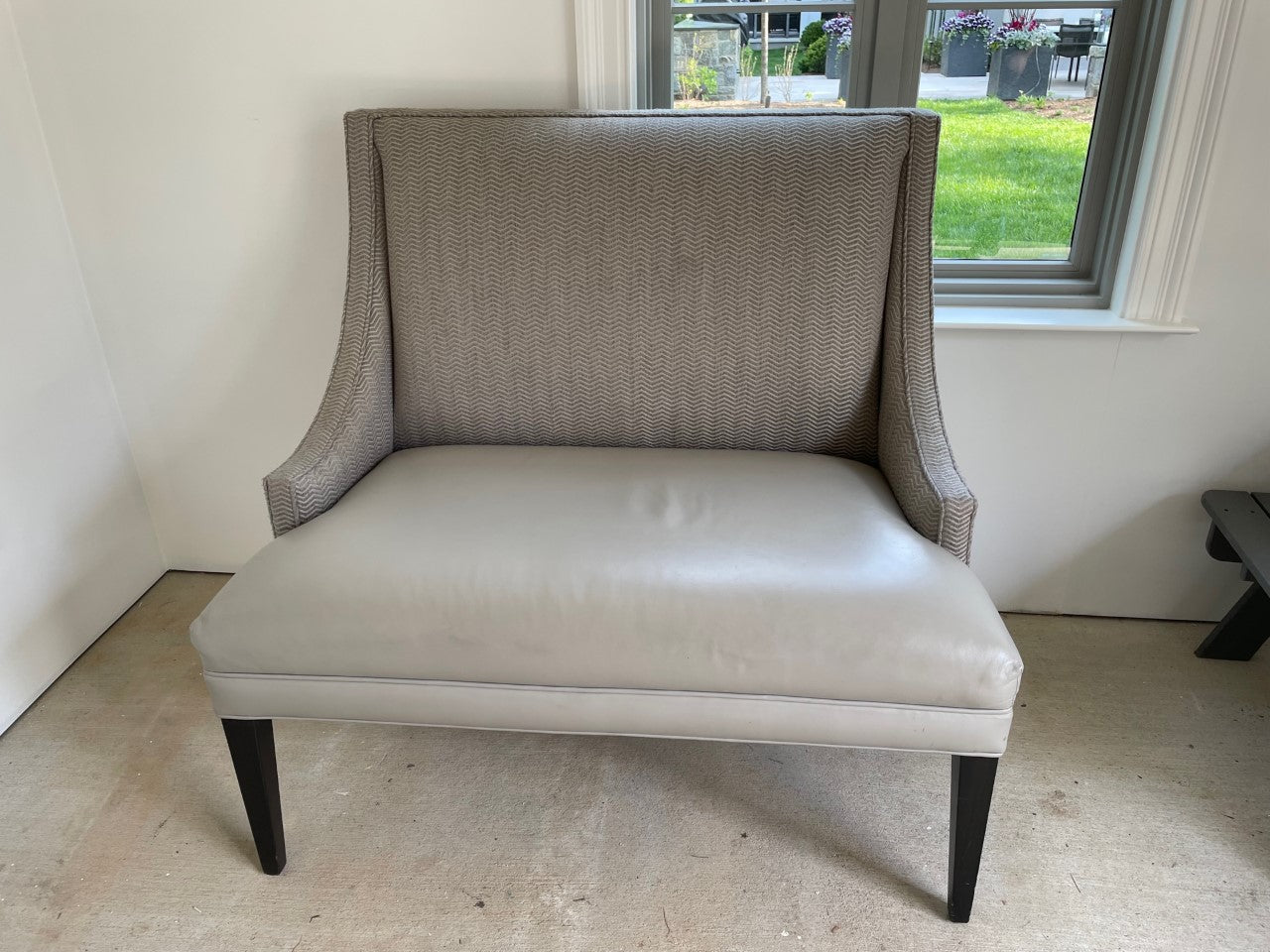 Grey/Ivory Leather Herringbone Wool Upholstery Lounge Chair GM38-10588