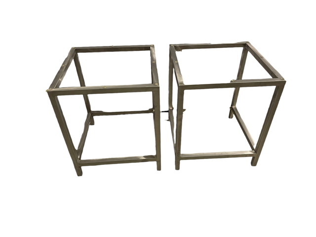 Pair of Brushed Stainless Steel framed Glass Top Cube Frame End Tables PA107-24